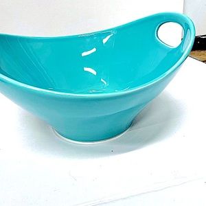 Large Teal Tabletop Bowl with Handles